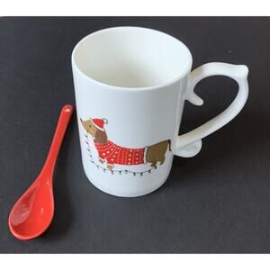 Dachshund Dog Christmas Mug Holiday Coffee Mug and Spoon Set